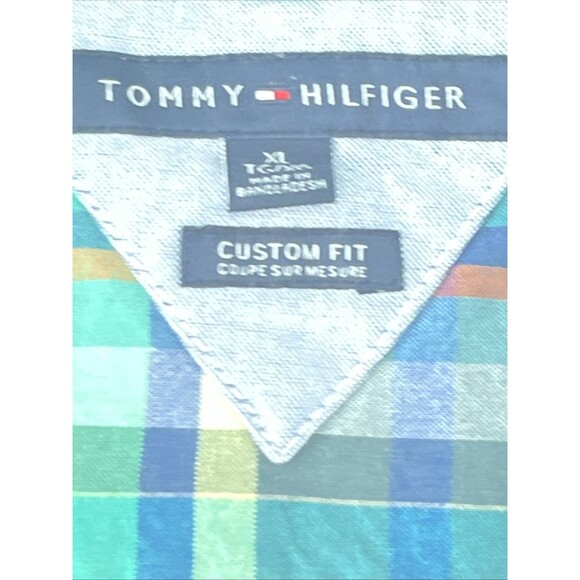 Tommy Hilfiger Mens Button Down Shirt Green Plaid Classic Fit Long Sleeve  XL - Picture 10 of 12